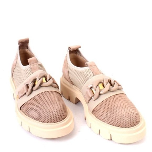 Luca Grossi 96 Beige Suede Leather Elastic Mesh Platform Sneaker - Picture 2 of 8